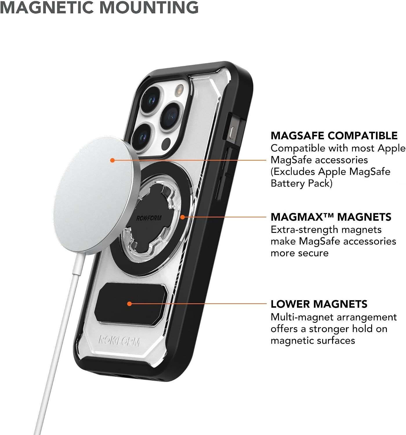 Rokform - iPhone 15 Pro Crystal Case + Super Grip Dual Magnet Vent Mount for Car, Truck, or Van