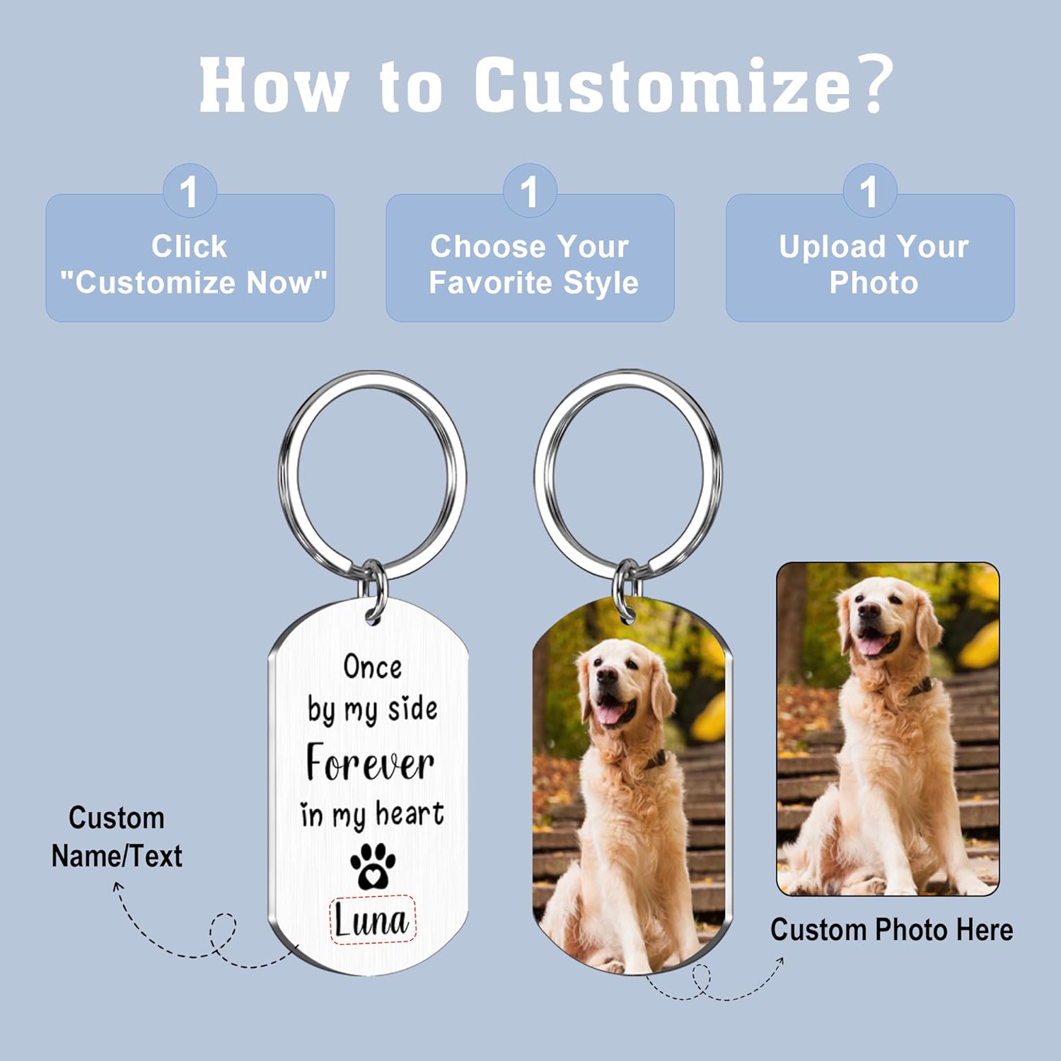 Custom Pet Photo Keychain - Personalized Memorial Keychain with Photo Name for Pet Loss Remembrance Dog Memory Sympathy Gifts - Image 2