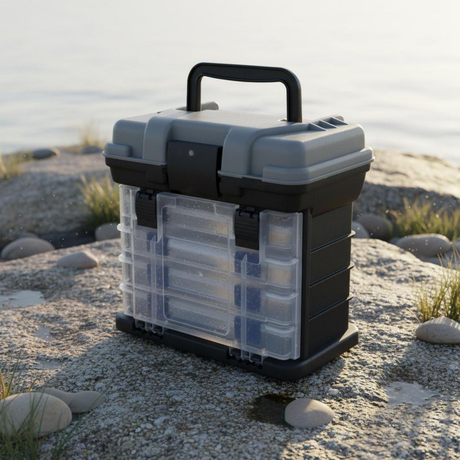 Boîte de Rangement Leurres Boîte à Appâts Boîte à Matériel Coffret de Pêche 4 Niveaux avec Casiers Amovibles en Plastique pour Classer Accessoires par, Rouge