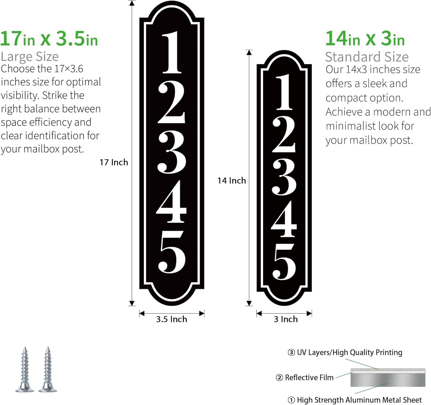 Modern House Numbers - Custom Address Sign - Reflective Mailbox Numbers - Mailbox Post Sign - Vertical Address Plaque - House Wall Plaque (C01)