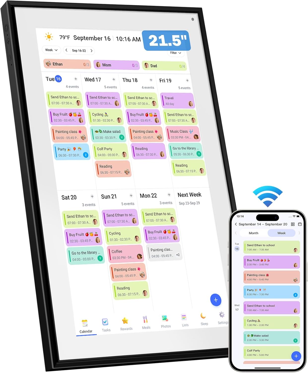 Canupdog 21.5 Inch Digital Calendar, Electronic Planner & Chore Chart, Task Rewards System, Family Photo Display, Syncs with Online Calendars, Interactive Display for Family Schedules Gifts for Women Mom