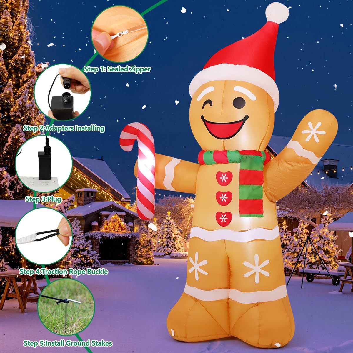 COMIN 7.8 FT Christmas Inflatables Outdoor Decorations Inflatable Gingerbread Man Wave Hands Blow Ups with Built-in LEDs for Yard Party Lawn Decor - Image 3
