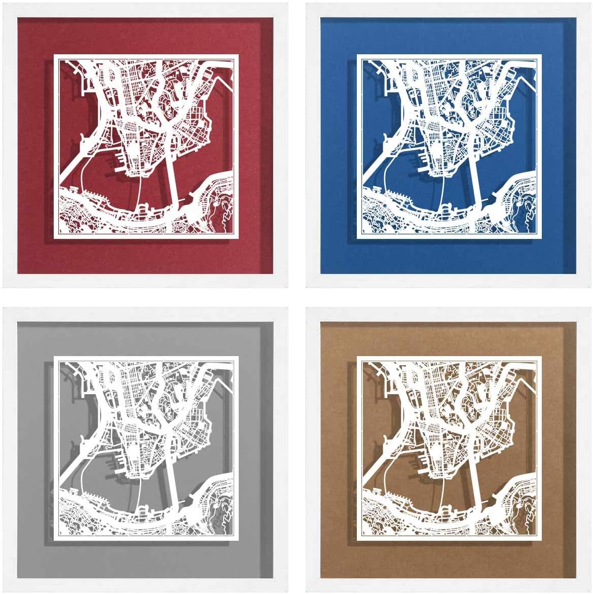 O3 DESIGN STUDIO Hong Kong Paper Cut Map framed, White map, White frame, 9x9 inches, Gift Boxed, 4 background color - Image 4