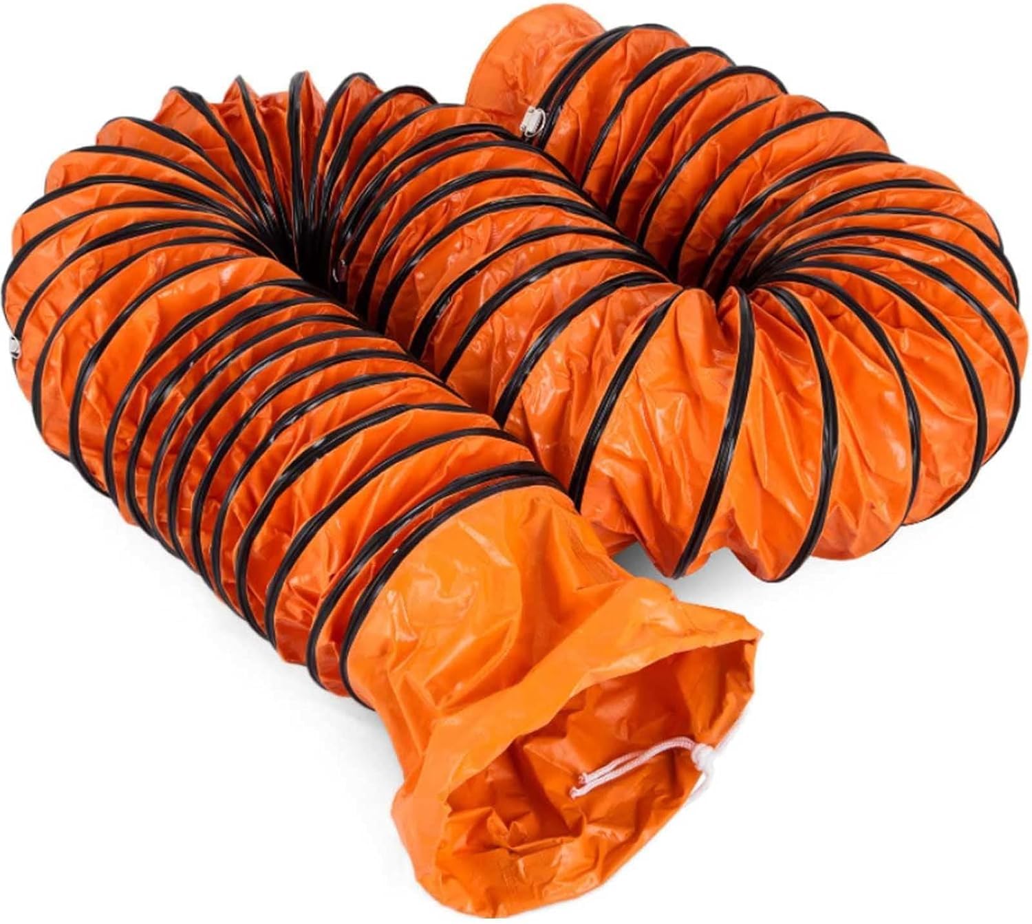 PVC Flexible Duct Hose 32 Inch, 5Mtr, Heavy Duty PVC Ventilation Duct Flexible Fan Ducting with Steel Support Coils and Cinch Strap, Fire Retardant/High Strength/Air Transfer Duct, Orange