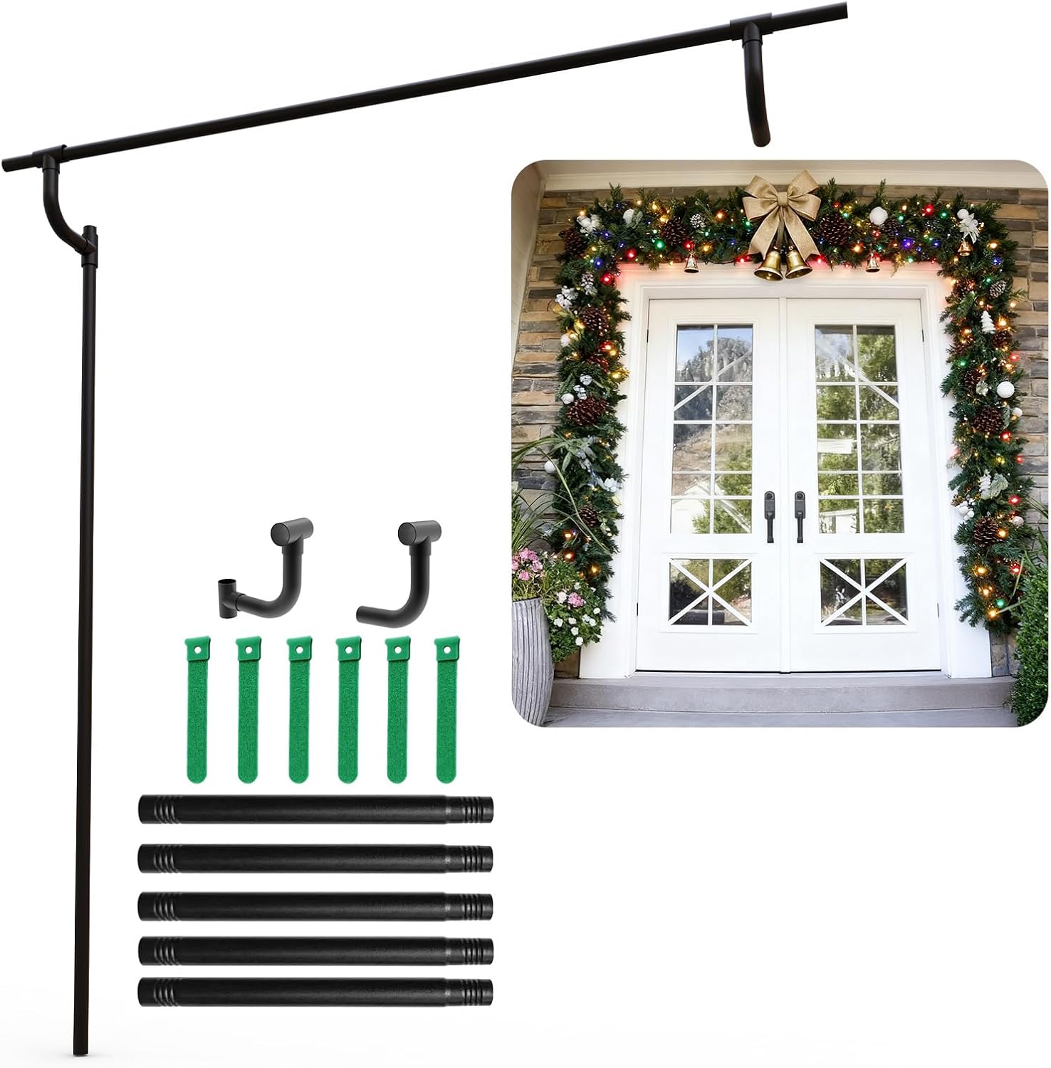 Garland Hanger for Door Frame – Adjustable Up to 83", Universal Fit for Most U.S. Front Doors, Heavy-Duty 15 lbs, No-Drill No-Damage, Reusable Wreath & Garland Holder for Christmas Halloween Front Door (Universal)