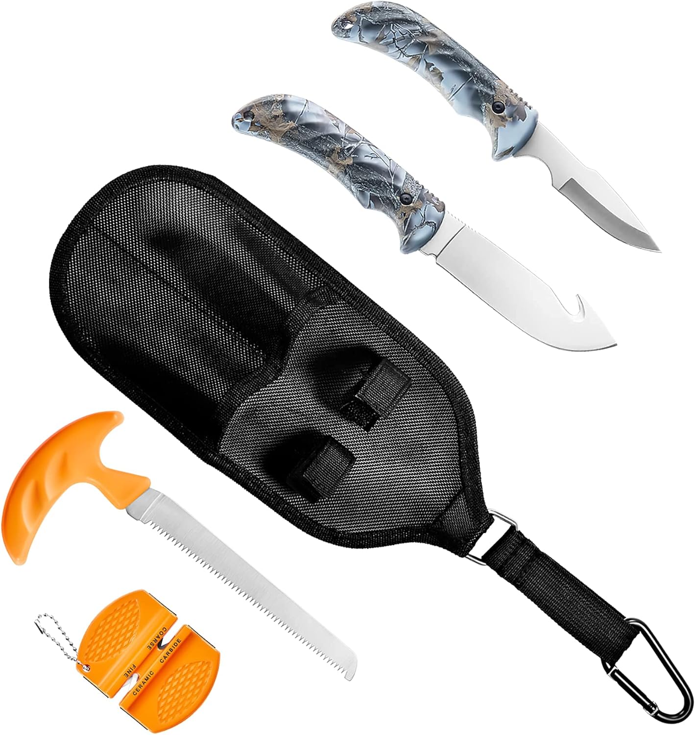 KNINE OUTDOORS 4-piece Hunting Knife and Saw Combo Set, Gut-hook Skinner, Fixed Blade Caping Knife, Nylon Belt Sheath : Tools & Home Improvement