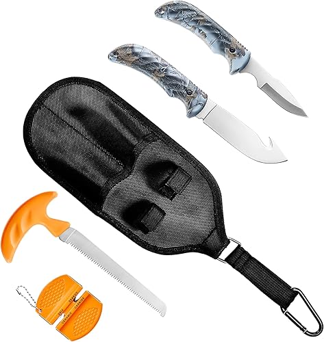 Miniatura 2 de KNINE OUTDOORS Juego combinado de cuchillo de caza y sierra de 4 piezas, desollador de gancho de tripa, cuchillo de capa de hoja fija, funda de