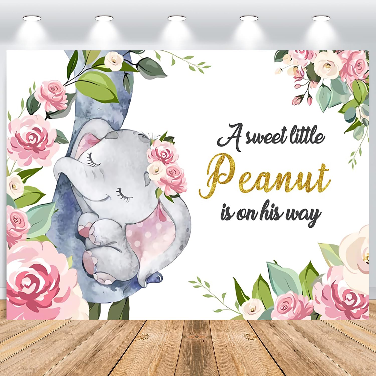 Telón de Fondo de Baby Shower para Niña 3,6x3m, Lindo Elefante Flores Rosa Fondo de fotografía de Vinilo para bebé Fiesta de cumpleaños recién Nacido decoración de Mesa de Pastel