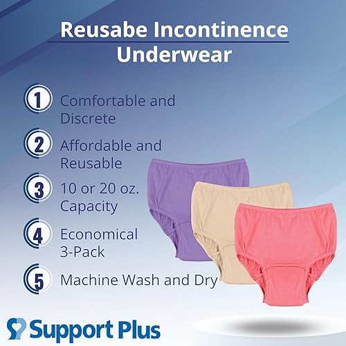 Miniatura 2 de SUPPORT PLUS Ropa interior para incontinencia para mujer, lavable, reutilizable, 20 onzas, color paquete de 3, 4X