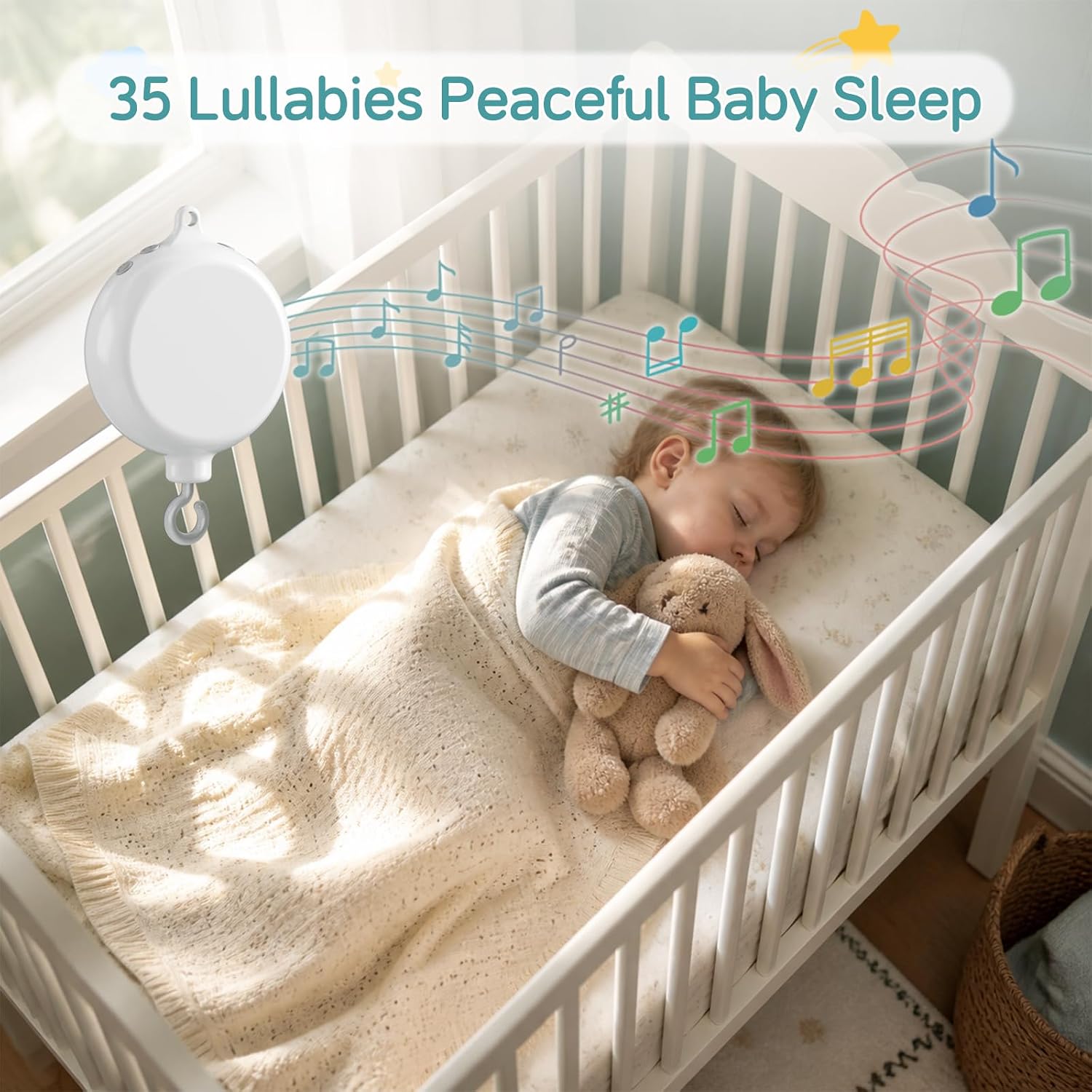 Crib Mobile for Baby, Gray Zoo Animal Theme, Mobile for Crib with 35 Lullabies & 3 Modes Rotating Music Box, Nursery Decoration for Infant Boys and Girls