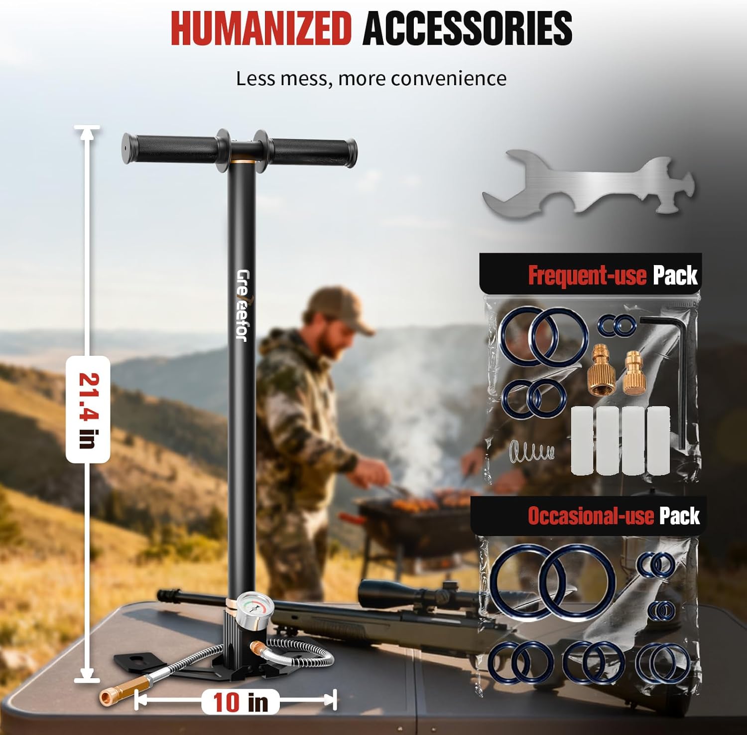 PCP Hand Pump 4500 PSI / 30MPa, Critical Parts Pre-Assembled with Oil-Moisture Filter PCP Air Pump for PCP Air Rifles, PCP Airguns, HPA Tanks, Paintball
