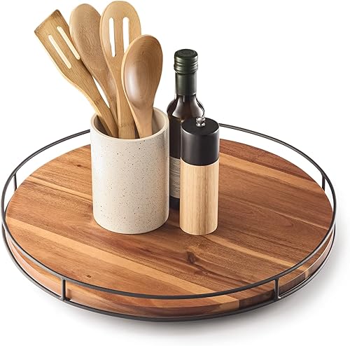 TIDITA 18 Acacia Lazy Susan tocadiscos para mesa, organizador de madera extra grande Lazy Susans para encimera, tablas de madera para charcutería,