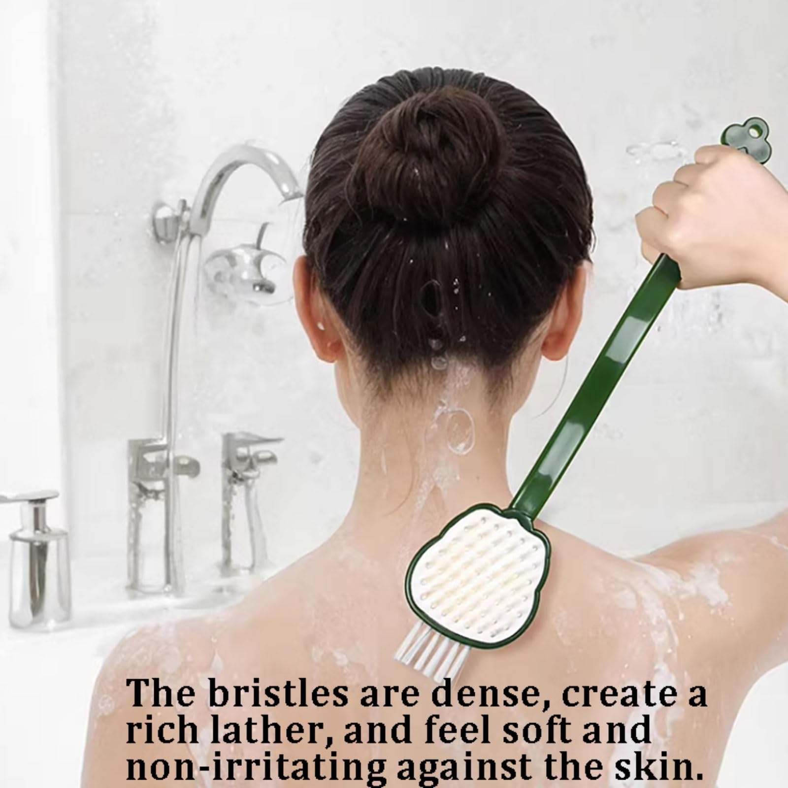 Ligero Ducha de mango largo de plástico con cerdas rígidas y suaves cepillo corporal 3 en 1 con mango largo curvo for hombres y mujeres secado rápido(Groen)