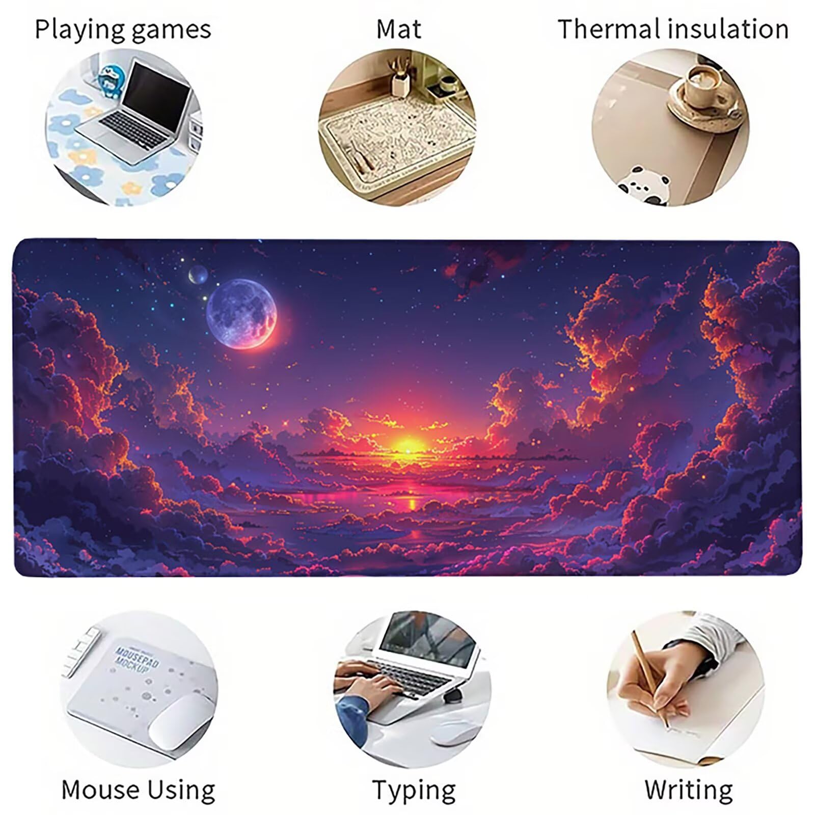 Azul Alfombrilla Ratón XXL 1600x800x3mm, Atardecer Mouse Pad 1-5924 | Alfombrilla Ratón Gaming Mejora la Precisión y la Velocidad, Alfombrilla Escritorio para Jugadores de PC, Oficina