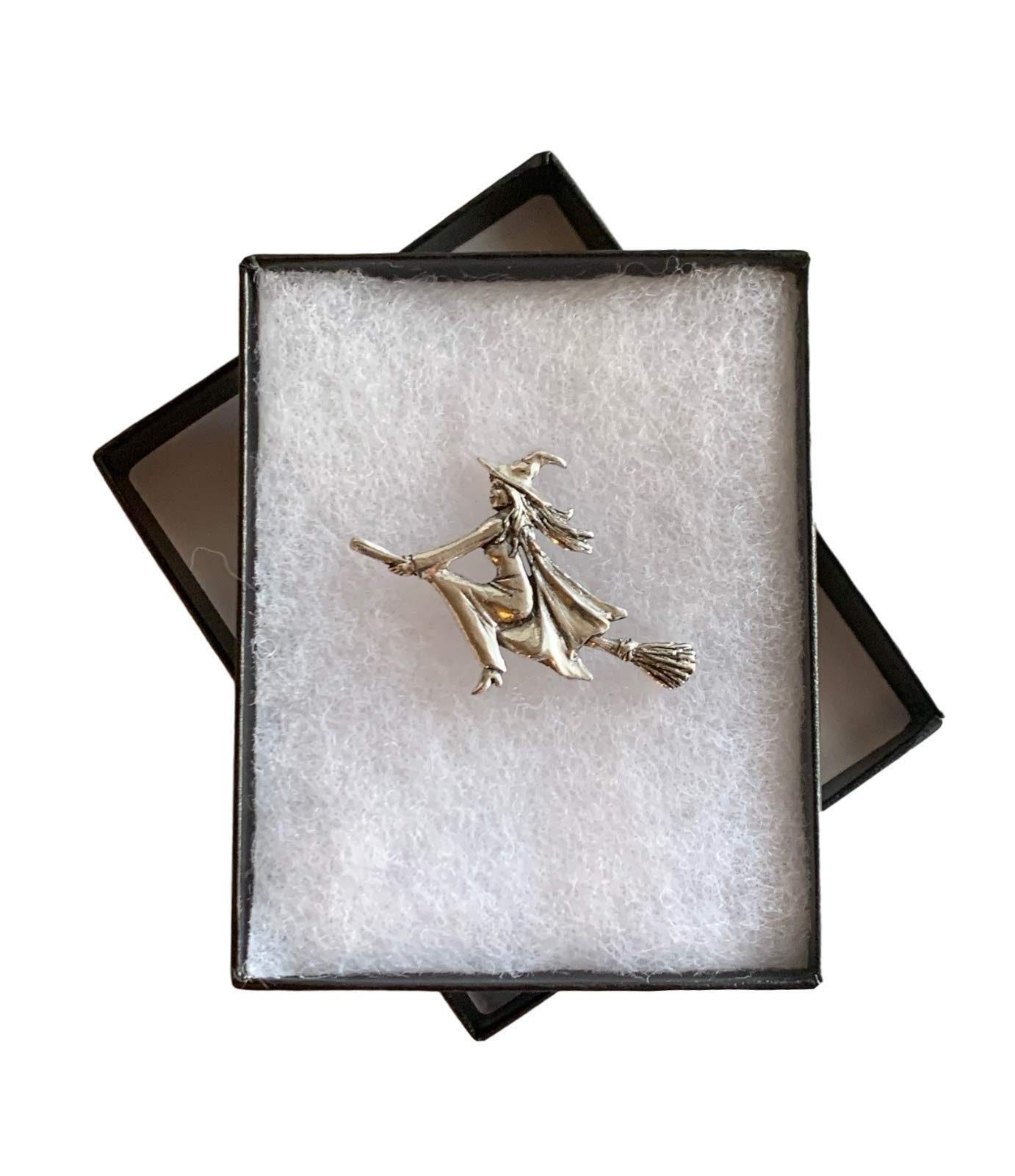 Smartbadge® Witch on Broomstick Handmade Pewter Lapel Pin Badge in Gift Box + 59mm Button Badge