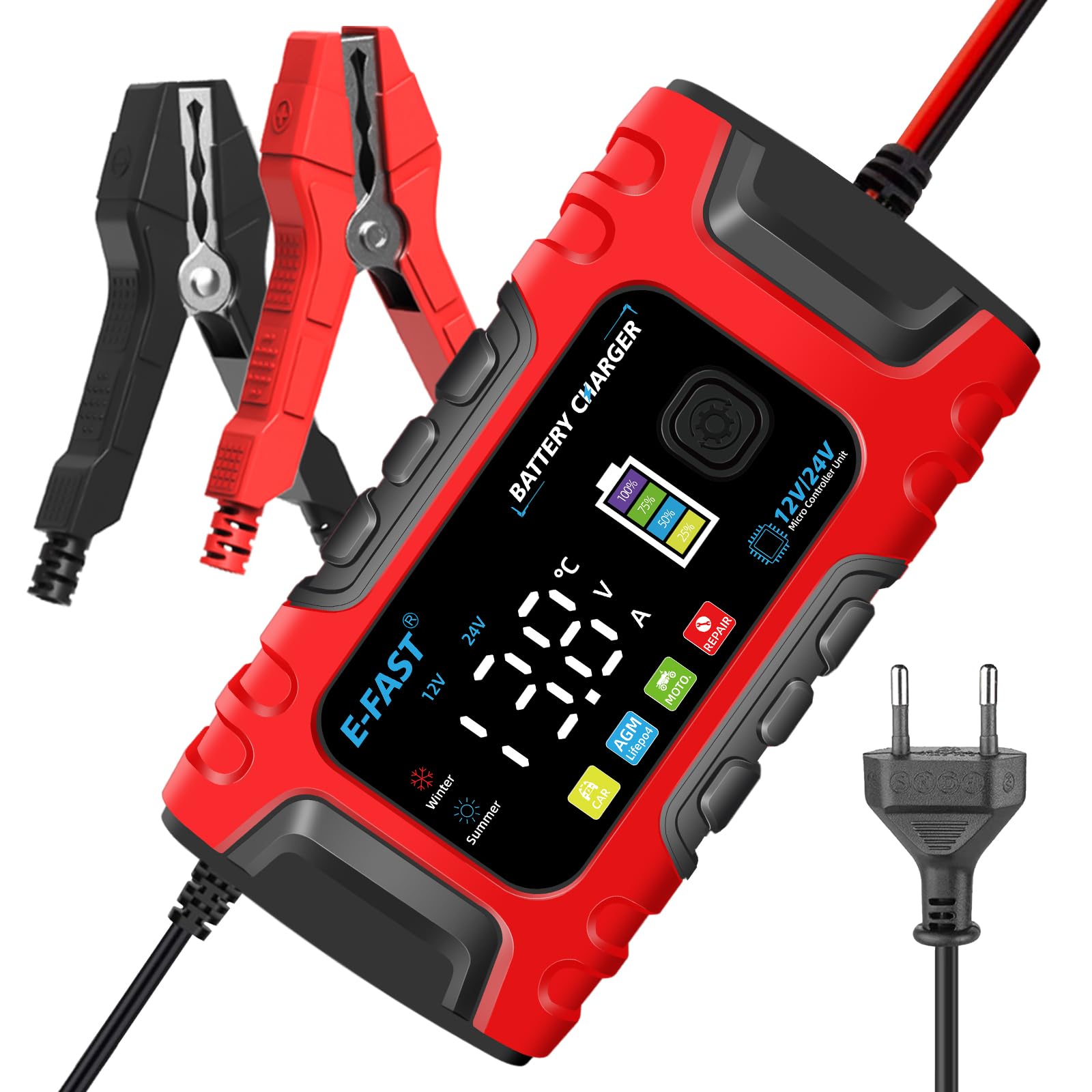 Caricabatteria Auto Moto 12V/24V 8A Intelligente - Display LCD Touch Con Modalità Ricondizionamento Per AGM/GEL - Foto 13