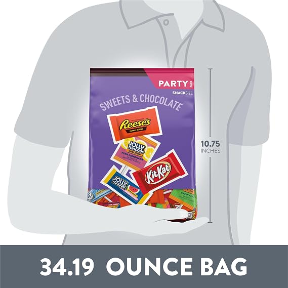 JOLLY RANCHER, KIT KAT and REESE'S Assorted Flavored Snack Size, Candy Party Pack, 34.19 oz