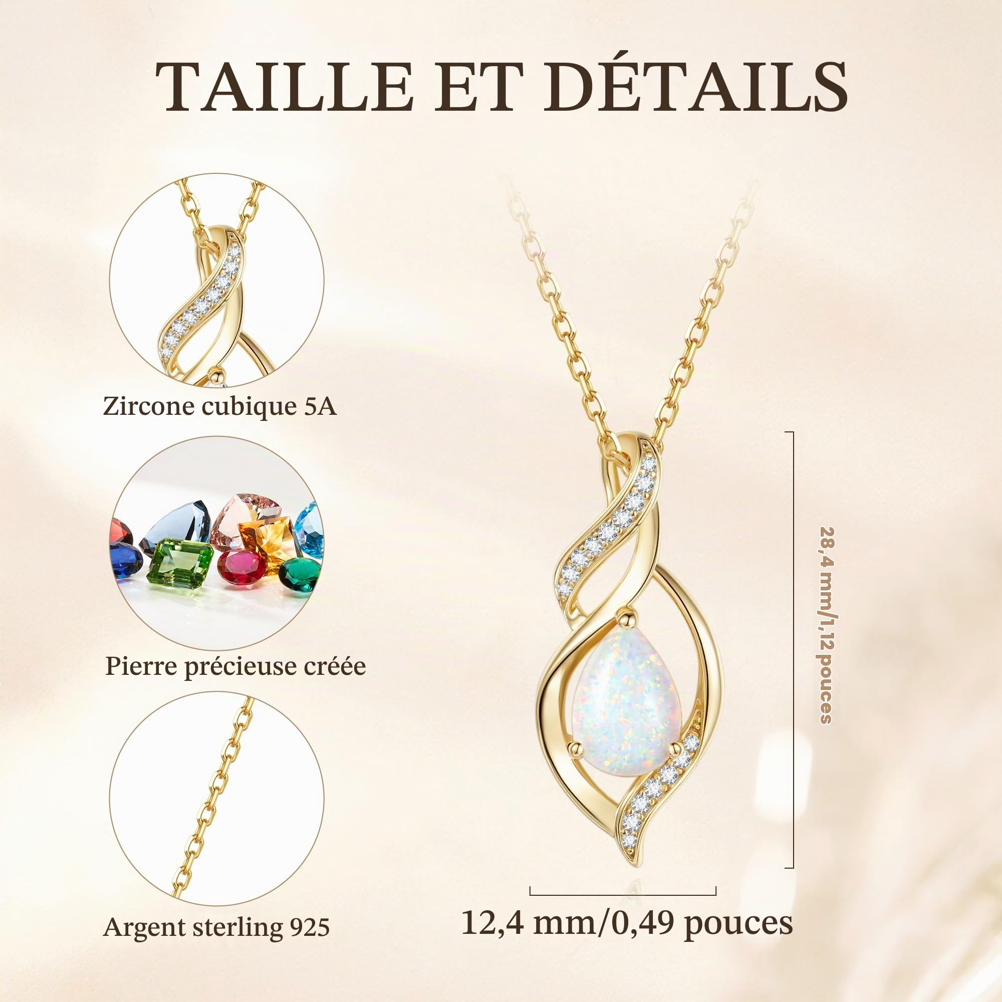 FANCIME Collier avec pierre de naissance infini double torsion pour femme en argent sterling 925 plaqué or avec pendentif en forme de goutte de l'infini - Cadeau pour femmes et filles - Longueur de la