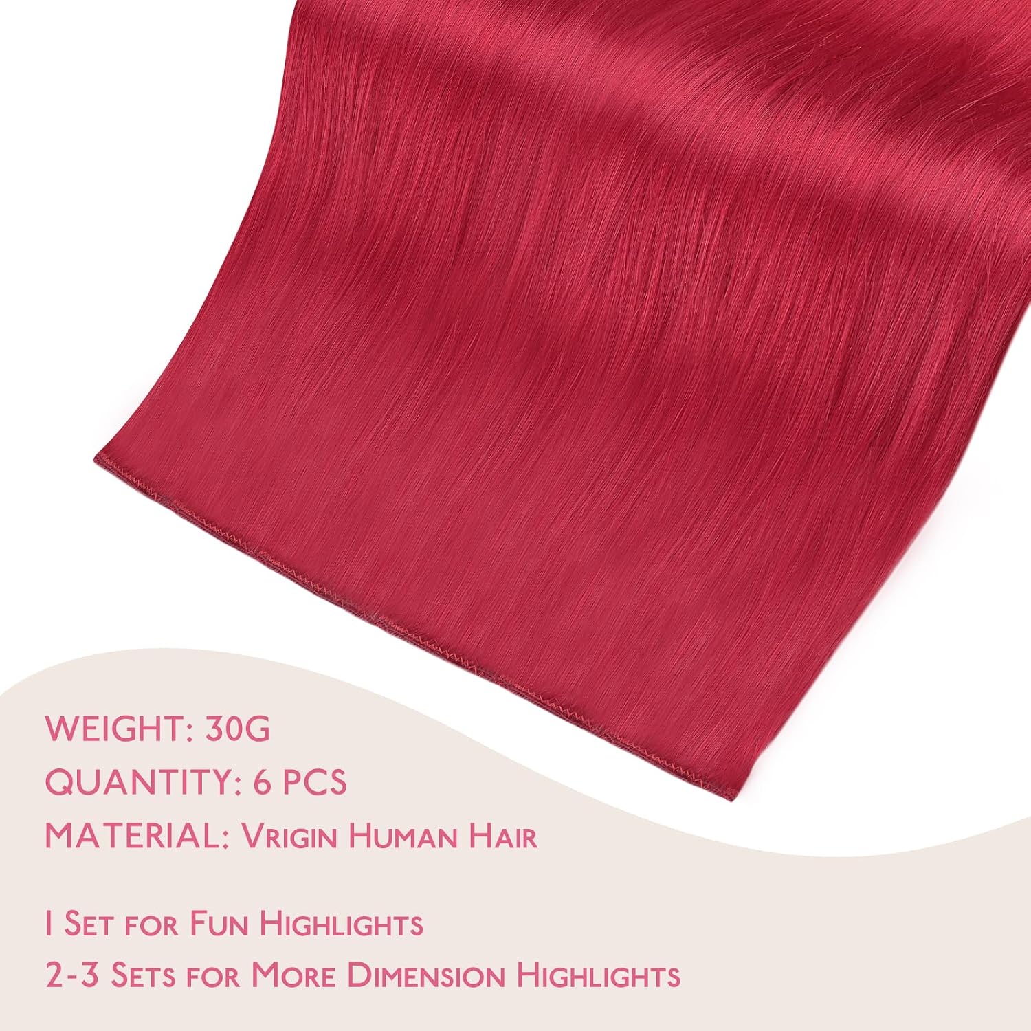 WENNALIFE Red Clip in Hair Extensions Real Human Hair 35g 6pcs 14 Inch Colored Hair Extensions for Kids Women Colorful Hair Pieces Pop-up Style Straight Extensiones De Cabello Humano Con Clip thumbnail