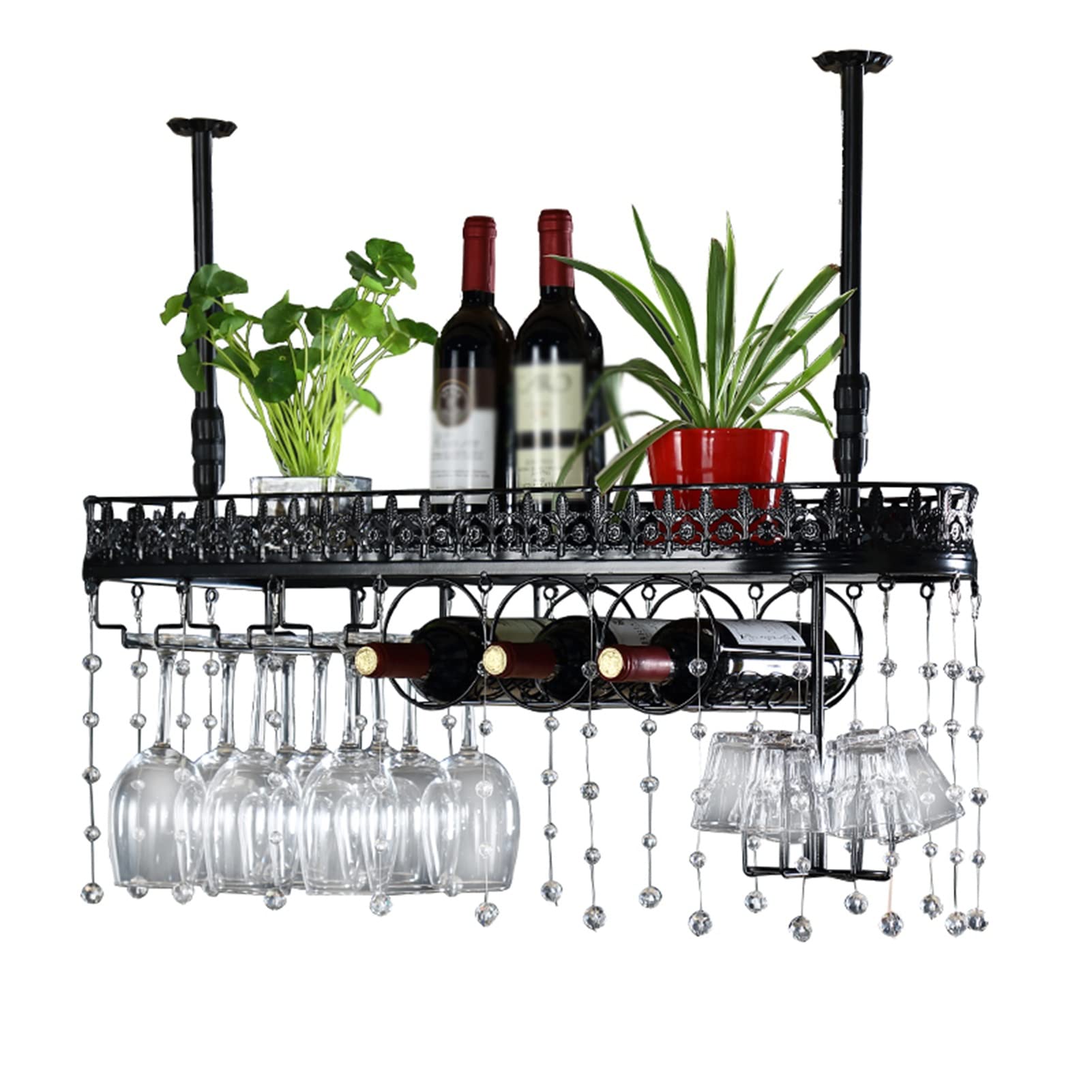 Casier à vin de style industriel en fer noir 80cm pour optimiser vos plafonds de bar