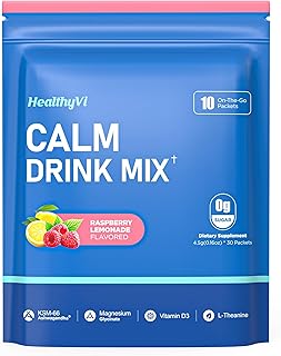 Calm Powdered Drink Mix with L-Theanine, Ksm-66 Ashwagandha, Magnesium Glycinate, Vitamin D 3, Sleep Aid Supplements for Relaxation (10 Servings (Pack of 1), Raspberry Lemonade)