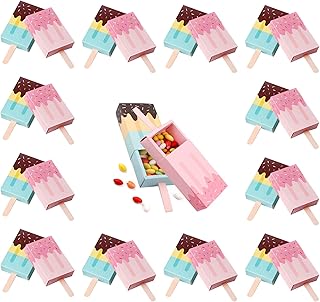 QYCX 50 Pcs Candy Boxes-Ice Cream Candy Box 3D Cartoon Gift Boxes Favors Boxes Gifts Bags Treat Boxes Mini Paper Boxes Candy Containers Goody Cookie Boxes Holders for Birthday Baby Shower Ice Cream and Popsicle Themed Party Favors Gifts Kids Girls Party Decorations Supplies Wedding (Pink, Blue)