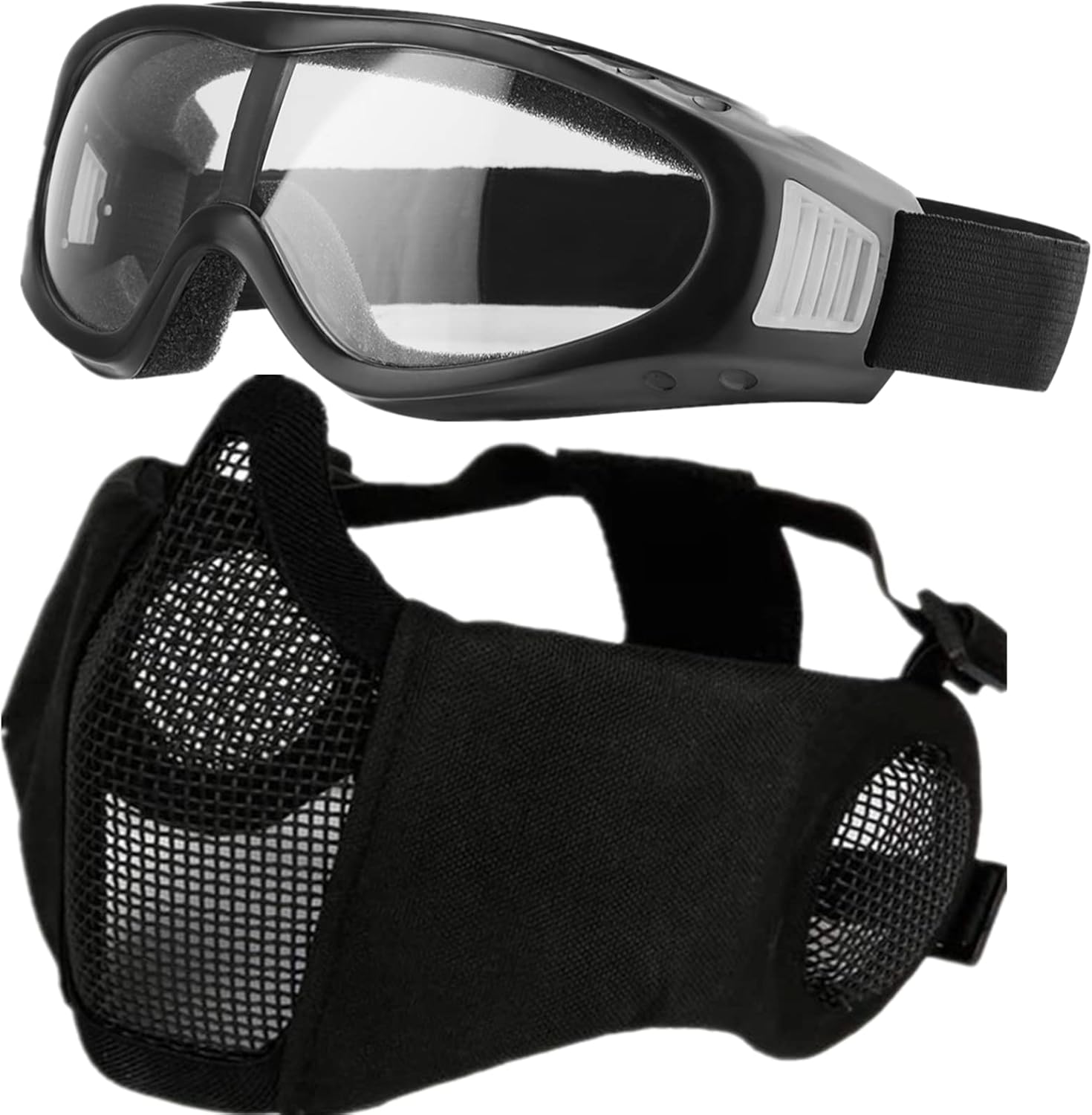 LAOSGE Airsoft Mask with Goggles, Foldable Half Face Airsoft Mesh Mask with Ear Protection, Military Tactical Lower Face Protective Mask (Black) : Sports & Outdoors