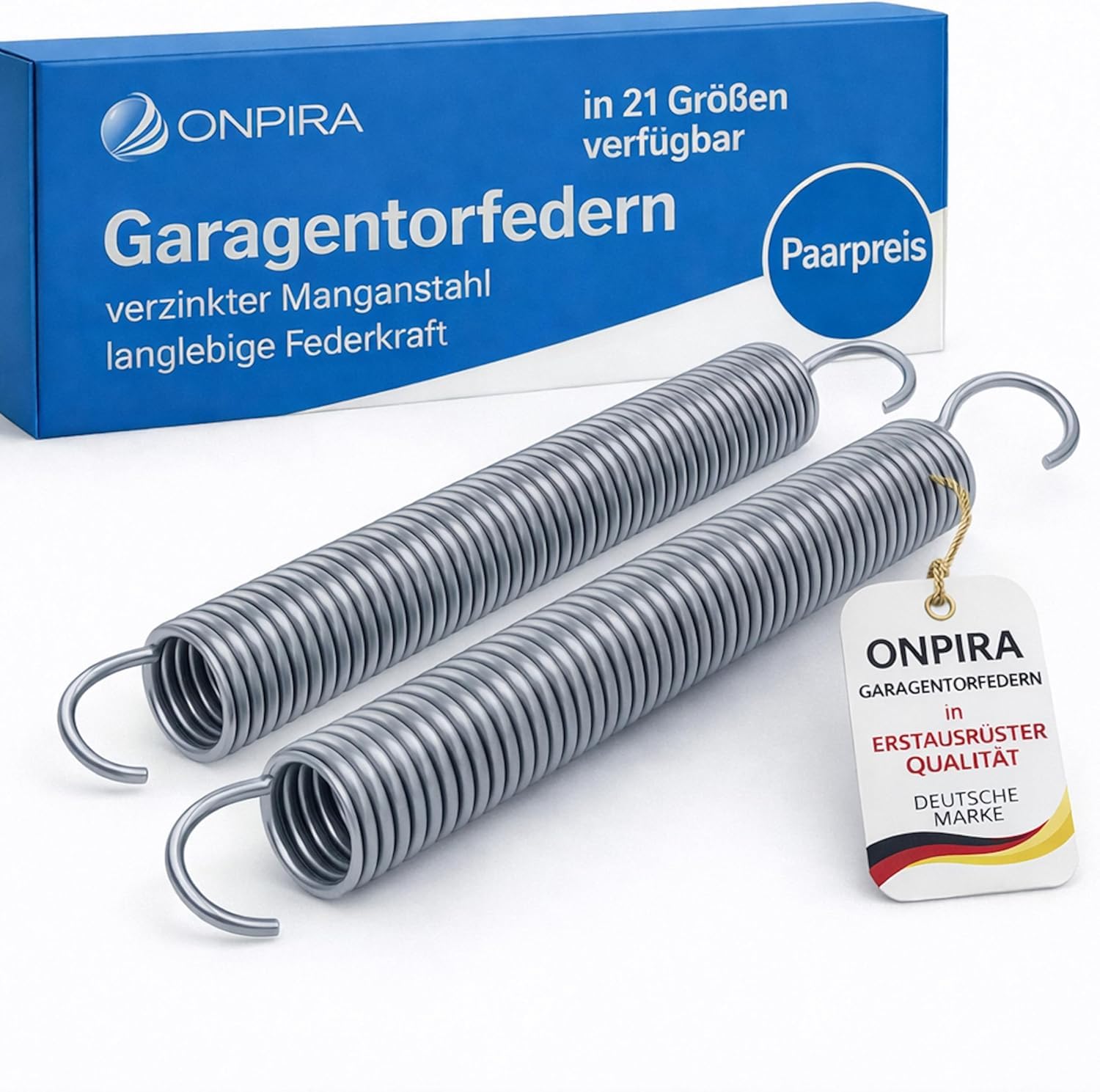 Onpira® 2x Universal Garagentor Feder in 21 Größen verzinkt in Erstausrüster Qualität! zur Auswahl Garagentorfedern Garage Zugfeder (400x12x1,8mm / Zugkraft: 18kg)