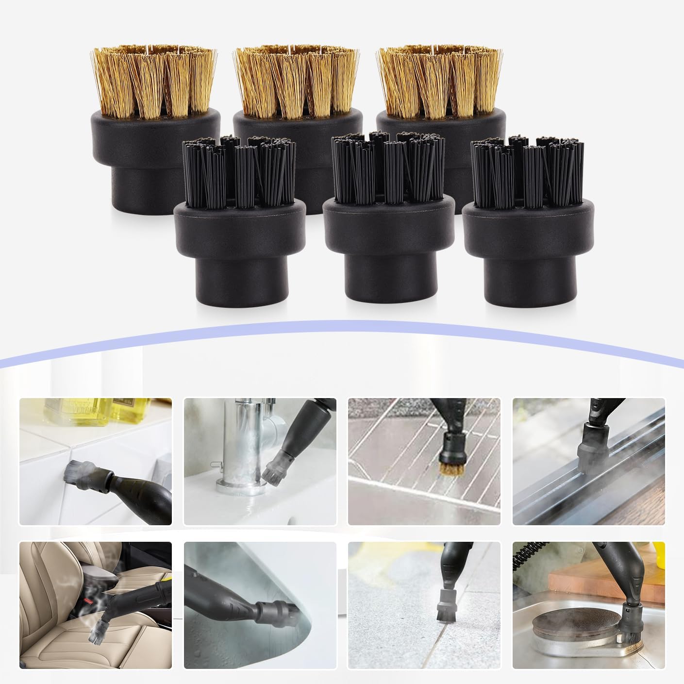 Small Brass and Nylon Brushes - Heavy Duty and Hard to Reach Places and Precision Cleaning Accessories Fit for Dupray Steam Cleaners - 12 Pack Steam Cleaner Attachments Brush Head image 4