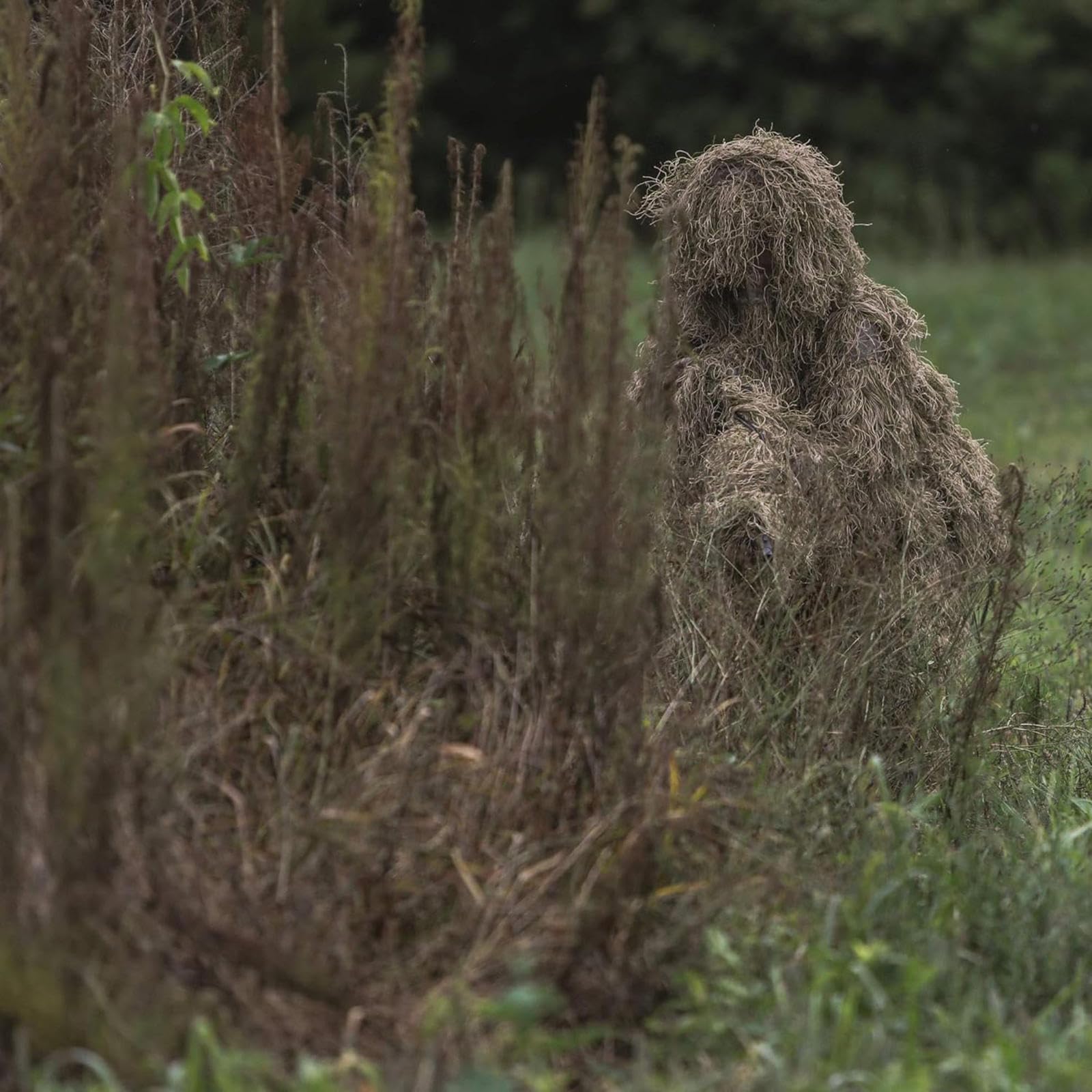 5-Teilige 3D Ghillie Suit Camouflage Jagdbekleidung Tarnanzug Herren Einschließlich Jacke,Hose,Kapuze,Tragetasche Jagdbekleidung Herren für Unisex Erwachsene/Jugendliche,DryGrass-Kids