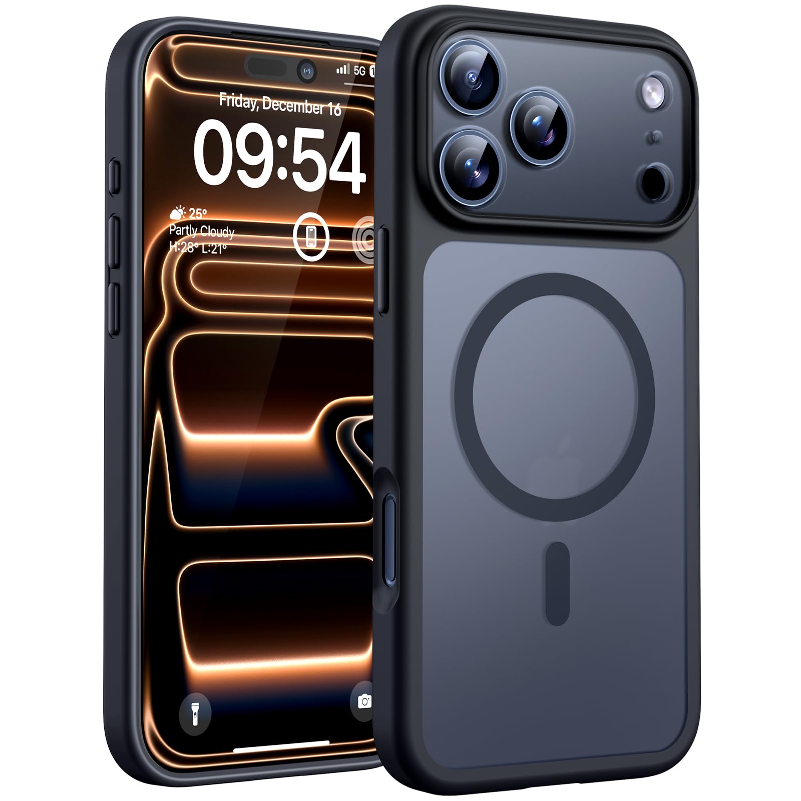 TOCOL Cover Magnetica per iPhone 17 Pro Max 6,9 Pollic, Compatibile con MagSafe, Anello Magnetico Incorporato, Protezione Fotocamera Integrata, Custodia Antiurto Traslucida Opaca, Nero