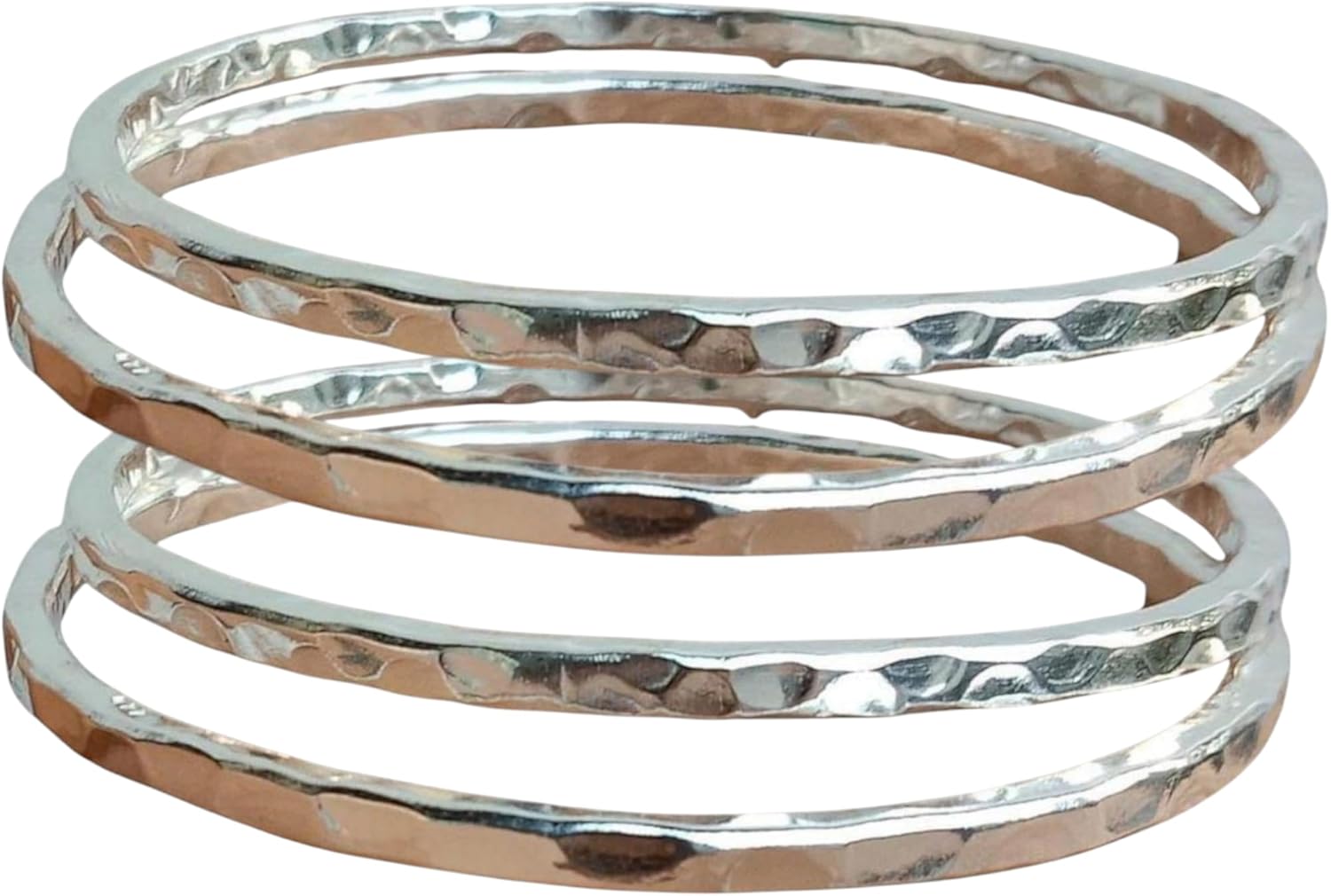925 Sterling Silver Hammered Bangles For Women, Slender Skinny Stackable Bangles,Round Bangles, Stacking Bracelets, Set of 4 Hammered Bangles BY ISHU JEWELLER