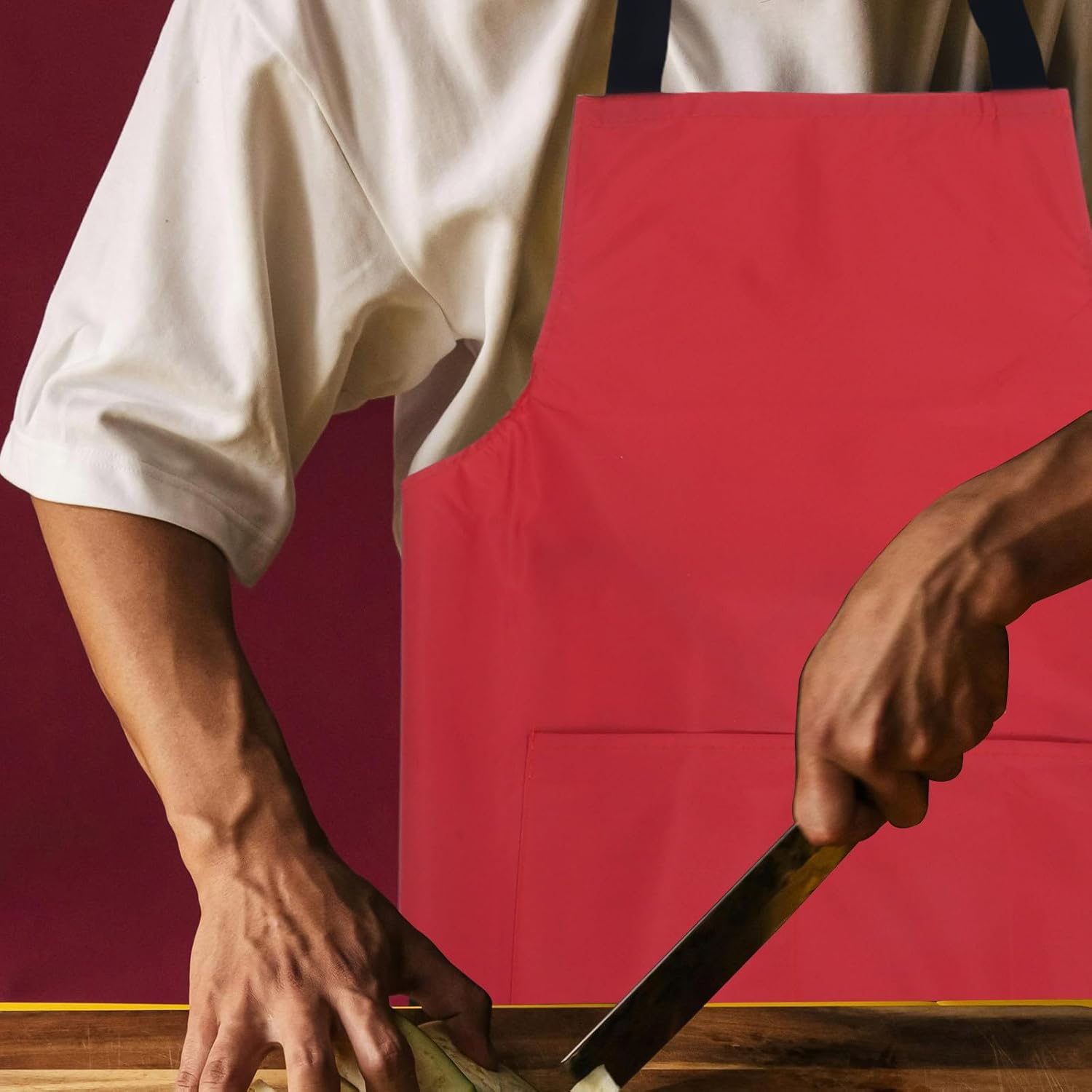 BETOOKY Waterproof Pvc Kitchen Apron for Men Red Laundry Bib Apron with Oil-resistant Coating Indoor Cooking and Cleaning for Home Use