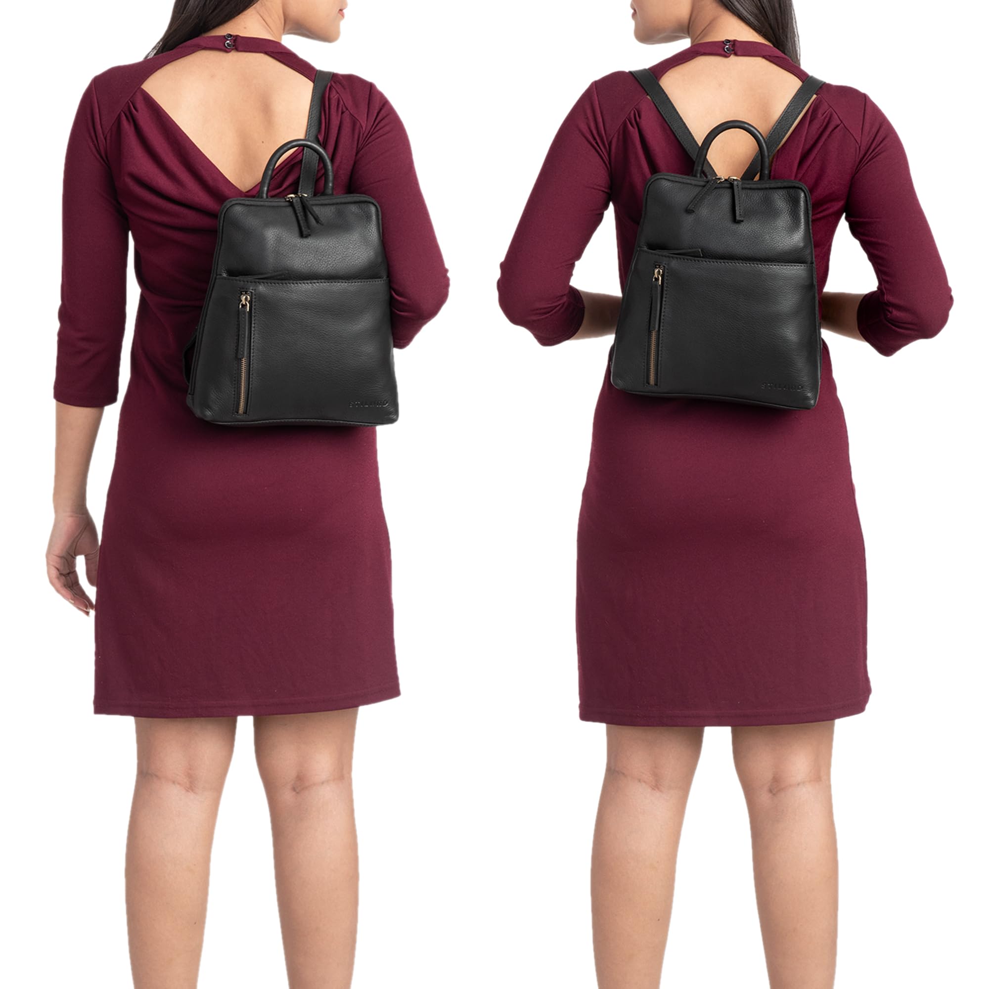 STILORD "Holly" Plecak damski Mały plecak skórzany Plecak ręczny Plecak skórzany na iPad Torebka ręczna City Going Out Daypack Leather Kolor:czarny