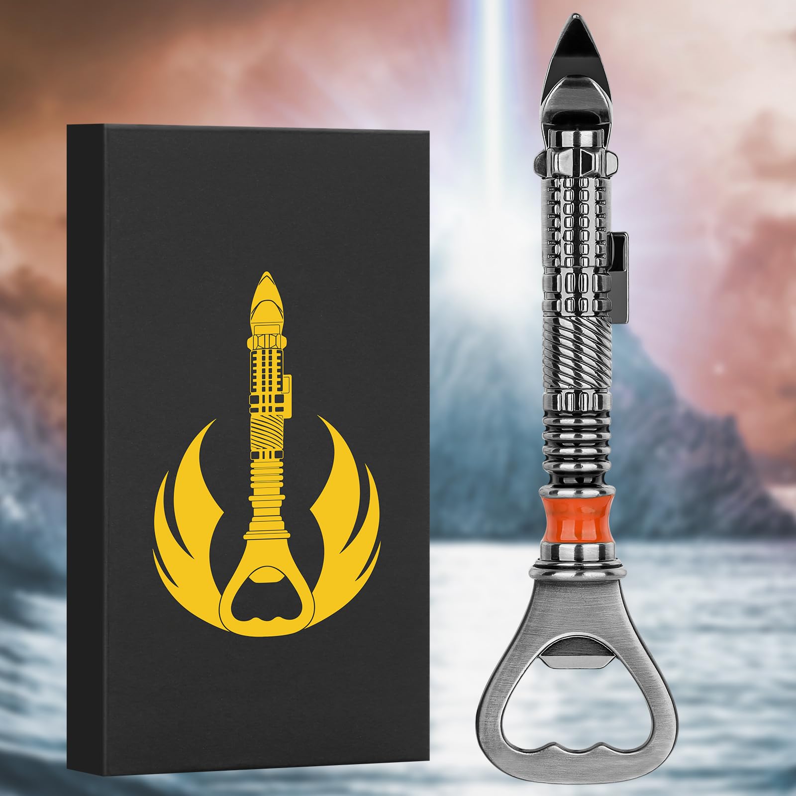 LKKCHER DESIGN2-in-1 Dark Silver Bottle Opener and Manual Can Punch Opener, Birthday Gifts Christmas Gifts Beer Gifts for Men Father Him, Souvenir Present for Science Fiction Movies Fans