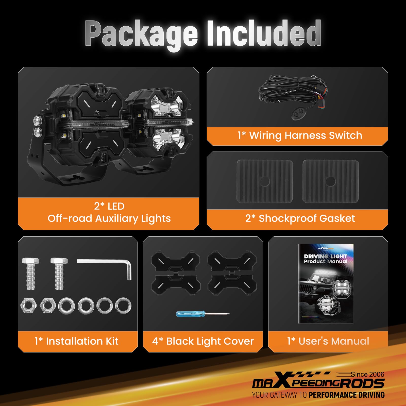 maXpeedingrods 2 x reflektor offroadowy 3,5" 160 W, 19200 lm, listwa świetlna LED z reflektorem bocznym 270°, bursztynowe/białe światła do jazdy dziennej do jeepów, SUV, pickupów, ATV, ciężarówek