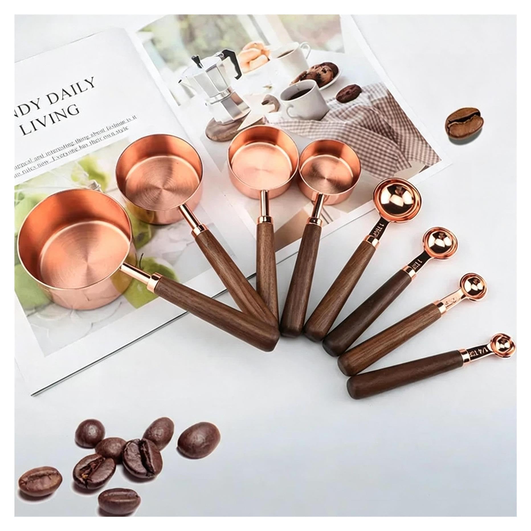 Set tasses et cuilleres doseuses inox, 150ml rose dore