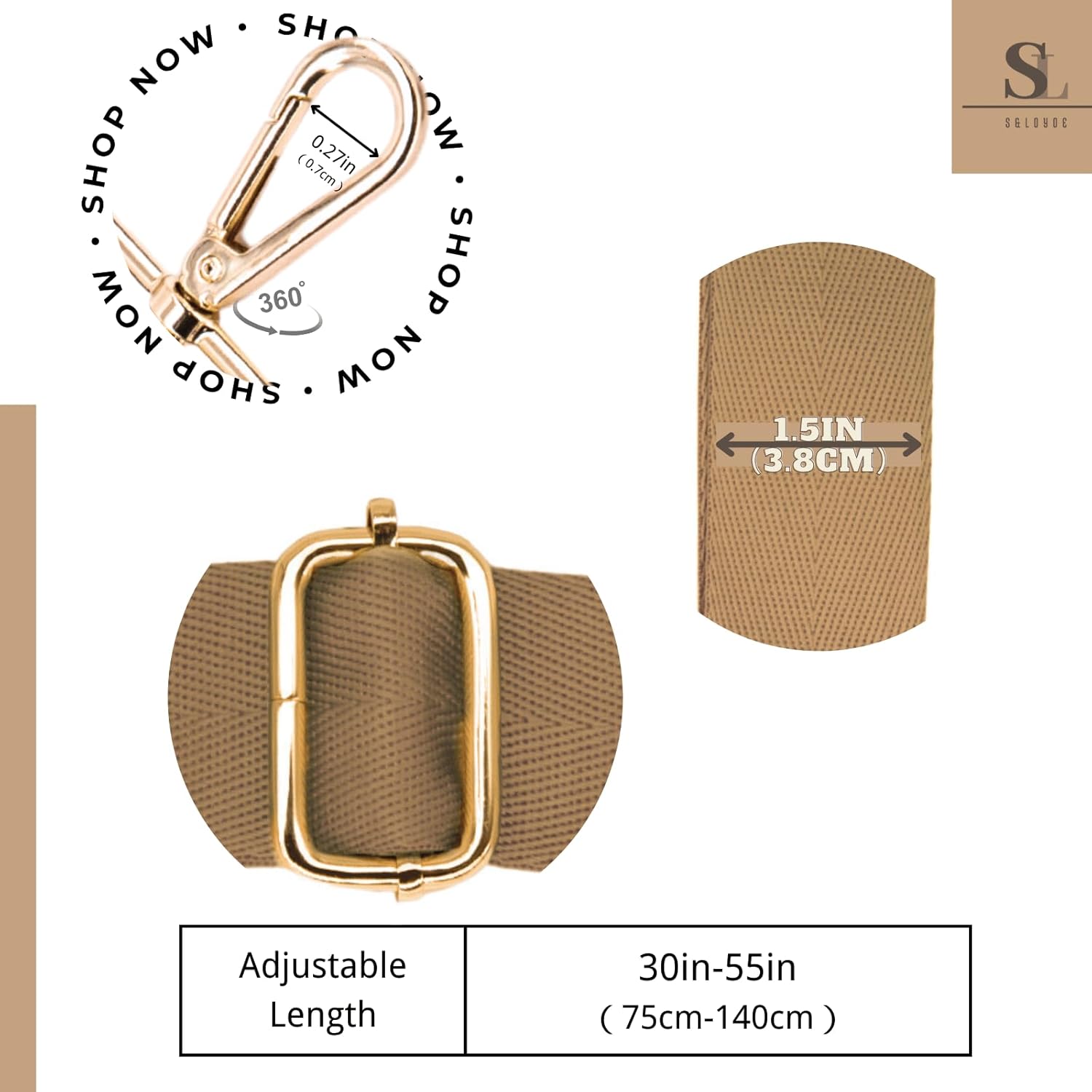 S&loyoe Soft Solid Color Purse Straps Replacement Crossbody Bag Strap Adjustable Wide Guitar Straps for Handbags 1.5inch - Image 2