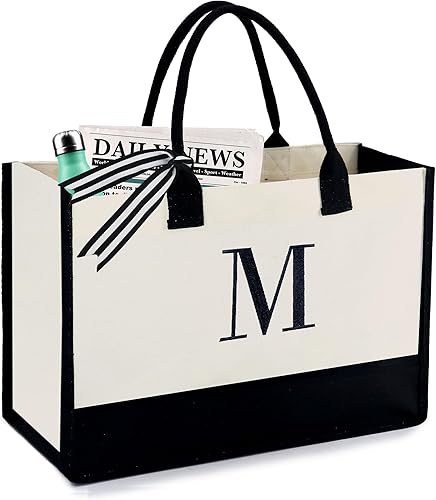 BeeGreen Bolsa de mano con monograma y inicial bordada para mujer, profesora, mamá, amiga, regalo personalizado para cumpleaños, playa, trabajo, boda