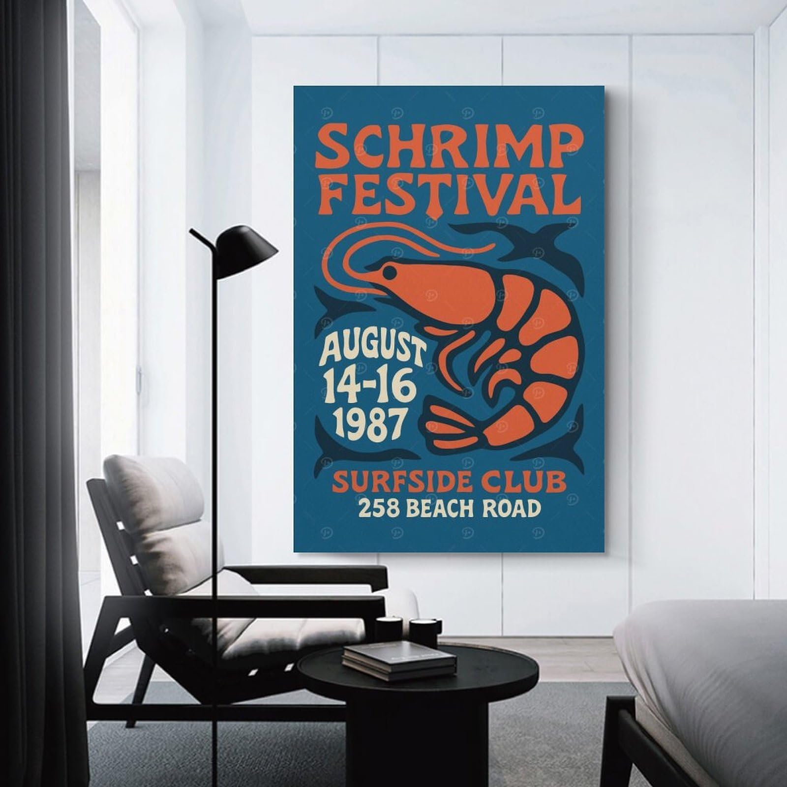 Junmoney Shrimp Festival 1987 Surfside Club Decorative Canvas Print, 20x30inch(50x75cm), for Gallery Wall Decor And Room Displays, Wall Decor Suited to Curated Displays