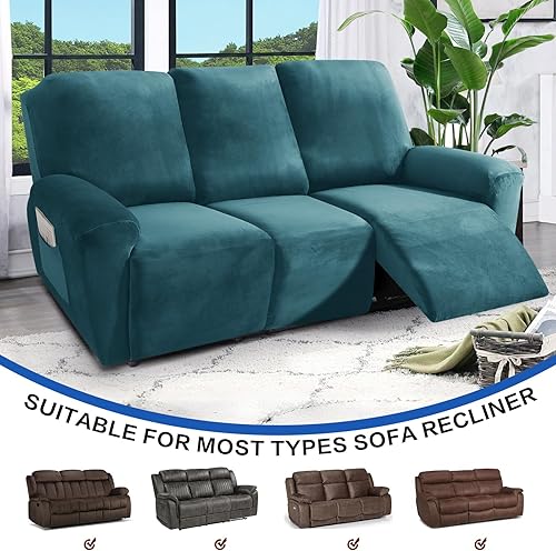 Vista 122 de MAXIJIN - Funda para sillón reclinable de terciopelo de 4 piezas, elástica, afelpada, gruesa y suave, con bolsillo lateral (camello)