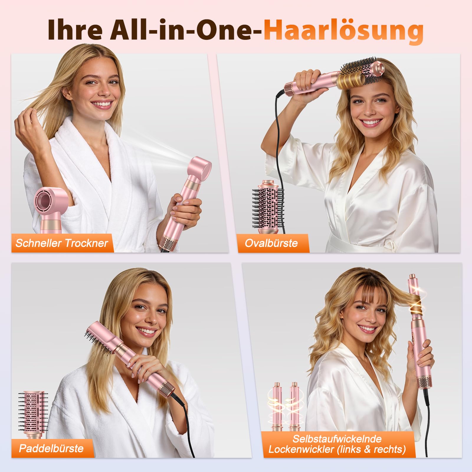 5-in-1-Föhnbürsten-Set, Upgrade-Haartrockner, Föhnbürste, Lockenwickler Automatisch und Paddelbürste, abnehmbare Heißluftbürsten-Styling-Tools, Hochgeschwindigkeits-Reisehaarglätter, Lockenstab