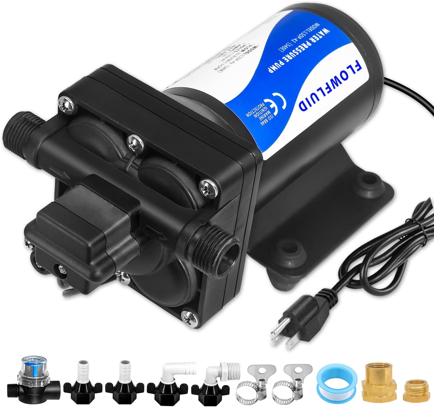 110V AC Water Pressure Booster Pump for RV,70PSI 5GPM Camper Transfer with Plug,On Demand Self-Priming Water Pump with Filter for Kitchen Irrigation Spray Hose Garden Hose Marine Yacht