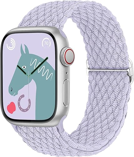 TransJoy Braided Stretchy Adjustable Watch Band for Apple Watch Band 38mm 40mm 41mm 42mm 44mm 45mm for Women Men, Soft Nylon Elastic Straps Solo