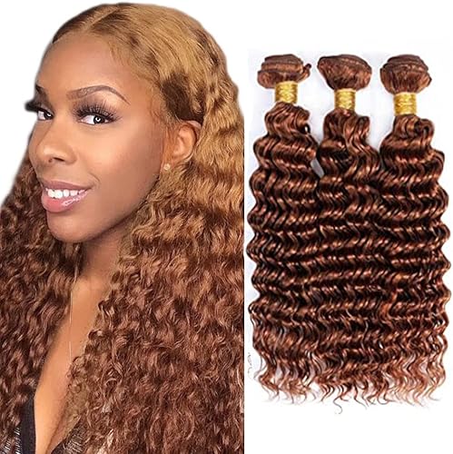 #30 Deep Wave Bundles Light Brown Human Hair Bundles Grade 8A Brazilian Remy Hai