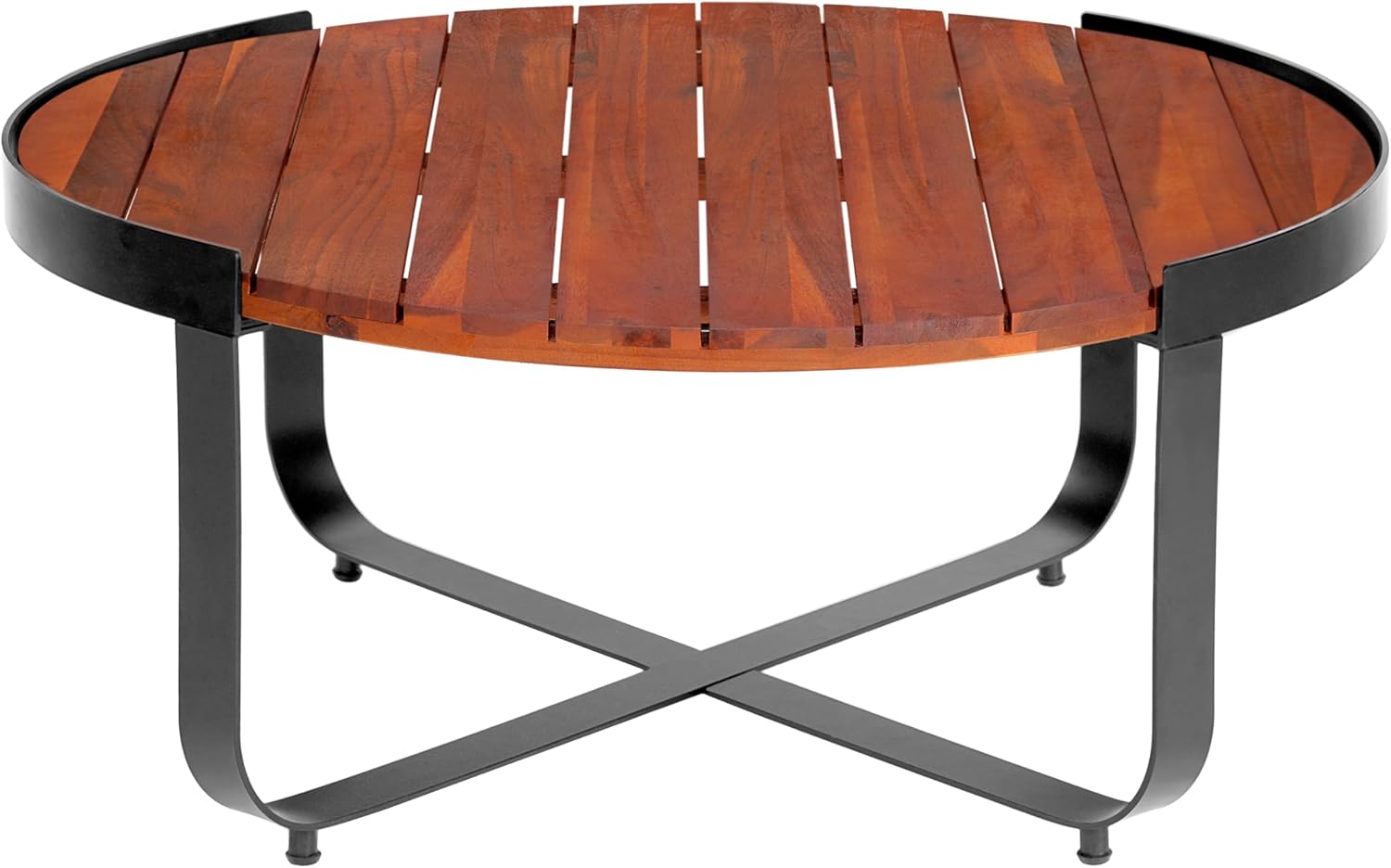 Merax Outdoor Coffee Table 31.5" Round Acacia Wood Tabletop with Metal Frame for Patio, Garden & Poolside, Modern Industrial Style