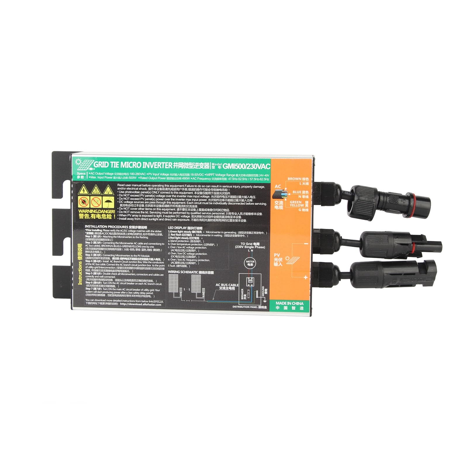 Qcwwy Onduleur Solaire à Onde Sinusoïdale 500W, 220V AC, pour l'extérieur, la Maison, Le Jardin, Les Interrupteurs, Les Prises