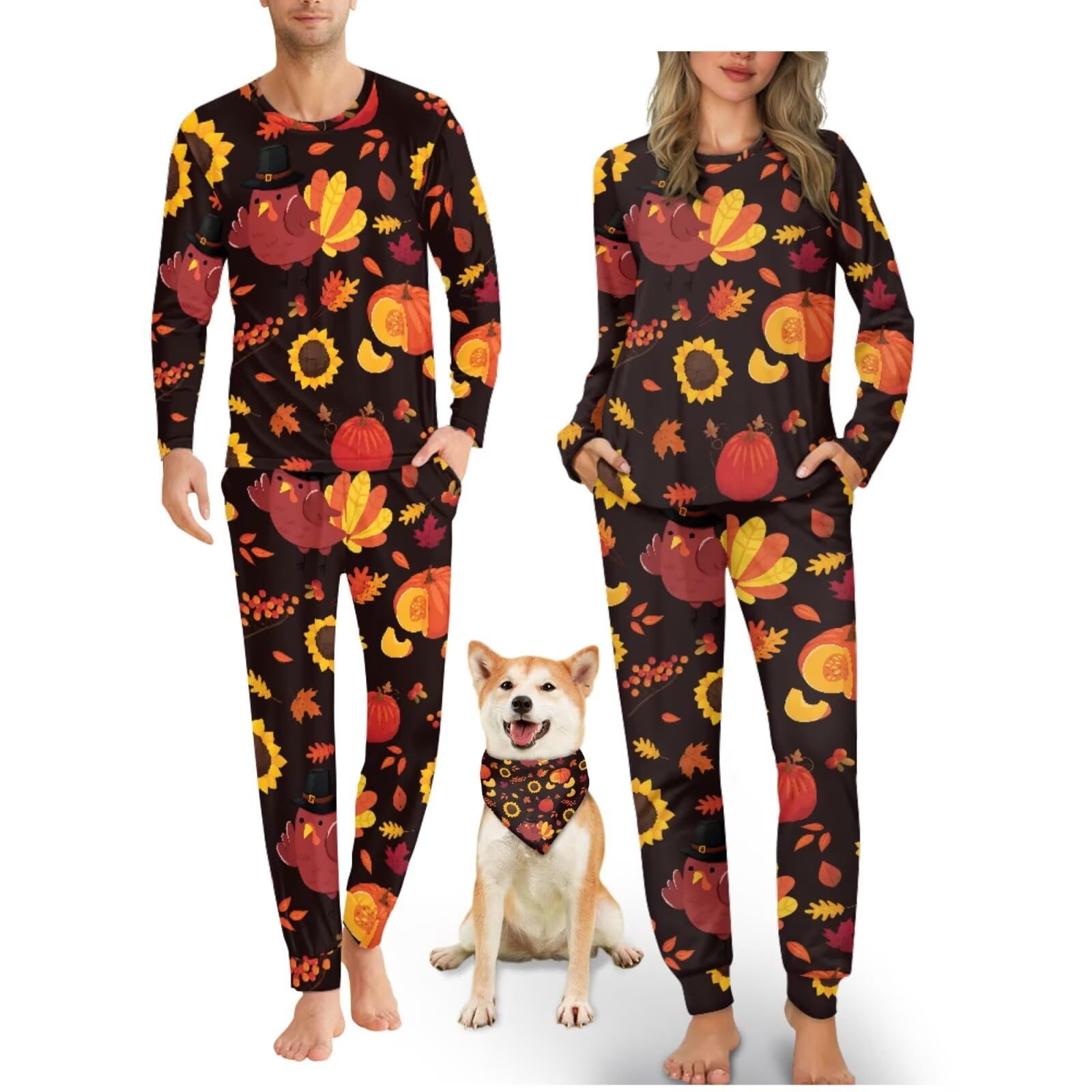 COEQINE Pijamas de Halloween a juego para parejas, talla grande, ropa de dormir familiar, conjunto de sudadera de manga larga, conjunto de 2 piezas para otoño