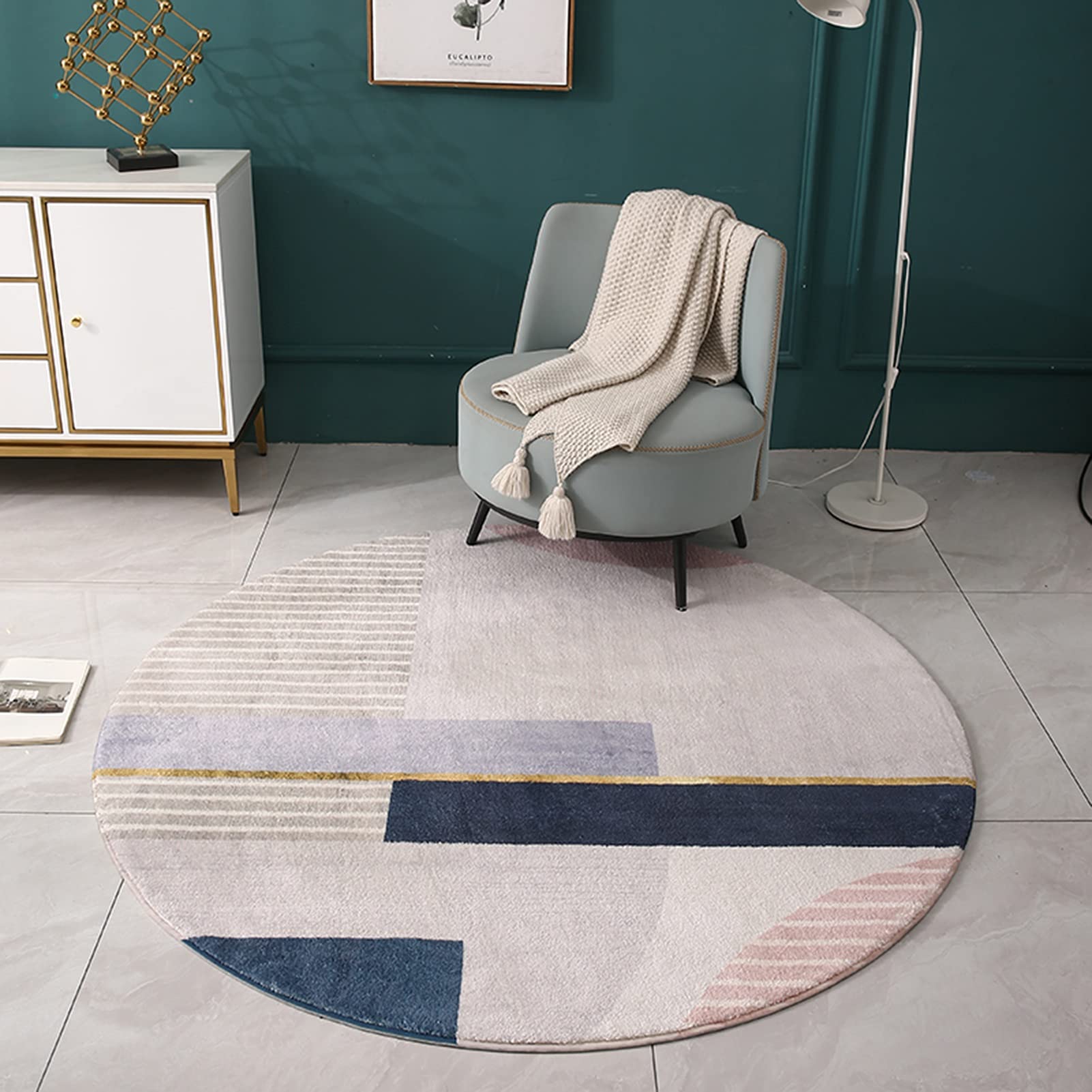 Tapis cercle moderne gris doux en plusieurs diamètres pour salon DKSNAJ