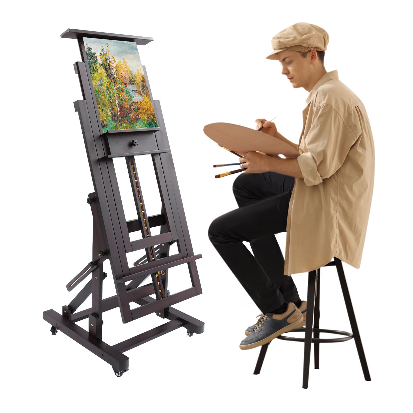 Caballete de estudio de altura ajustable, caballete multifuncional, soporte de lienzo móvil, de madera maciza, capacidad de carga de 10 kg, para estudiantes, entusiastas de la pintura, 65 x 60 cm